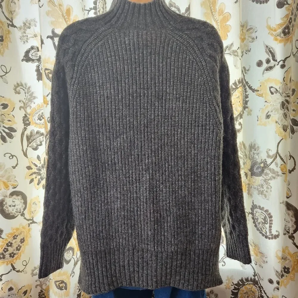 A New Day Ski Sweater Womens Medium Gray High Neck Wool Blend